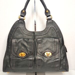Black Leather Zip Closure Women's Shoulder Bag